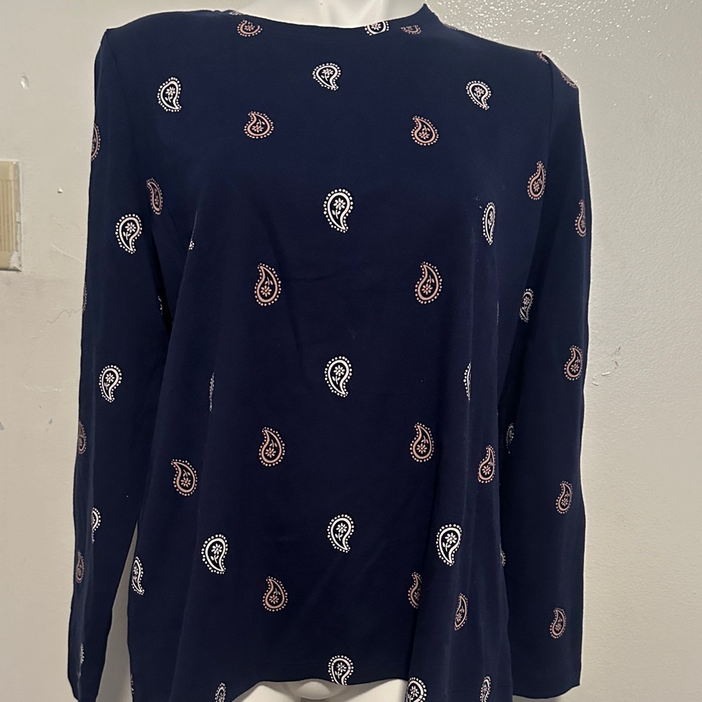 Kim Rogers Navy Paisley Long Sleeve Blouse